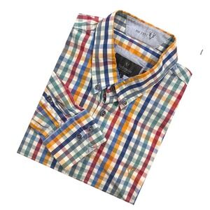 Vedoneire Button Down Shirt Multi-Color Plaid Long Sleeve Casual Mens Size Large